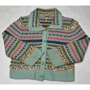 Free People Womens L Bolero Wool Acrylic Fair Isle Cardigan Crop Cottagecore